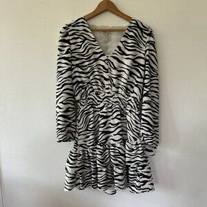 BCBGeneration Y2K Mini Dress Womens XS Zebra Print NWT Long Sleeve Ruffle Tiered
